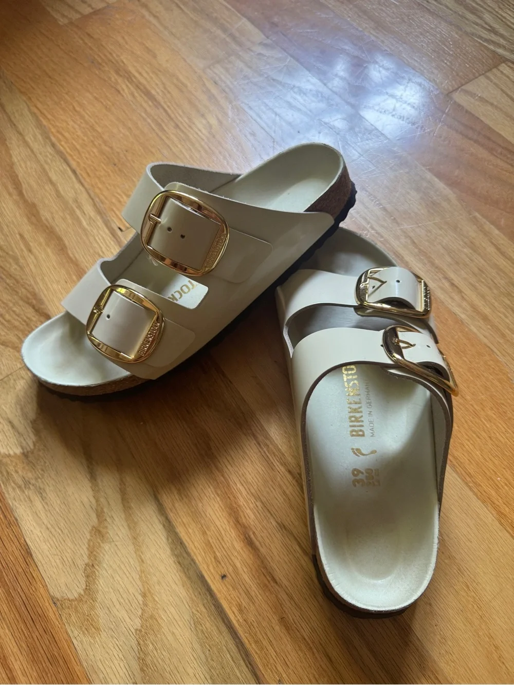 Birkenstock Big Buckle Cream Gold Sandals Size 39 - Picture 2 of 5